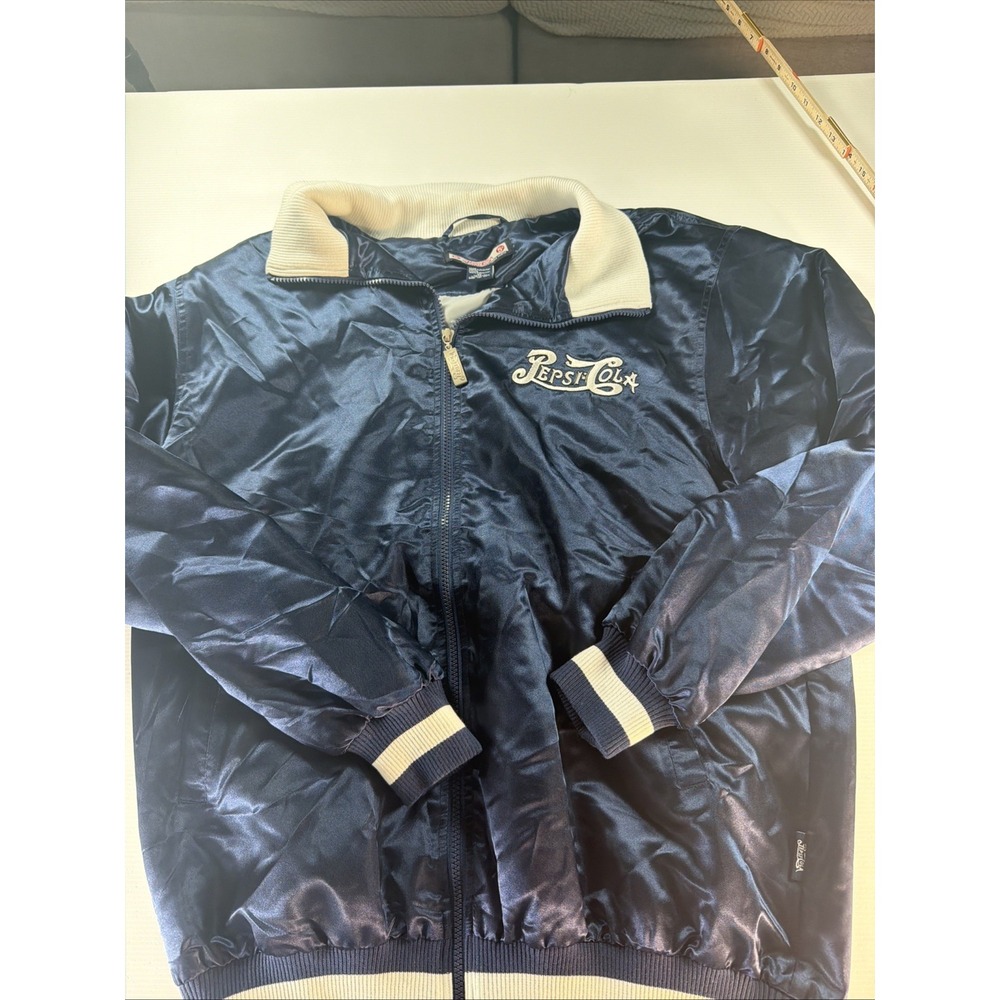 Pepsi-Cola Satin Bomber Jacket Adult XL Navy Blue Full Zip Embroidered Logo
